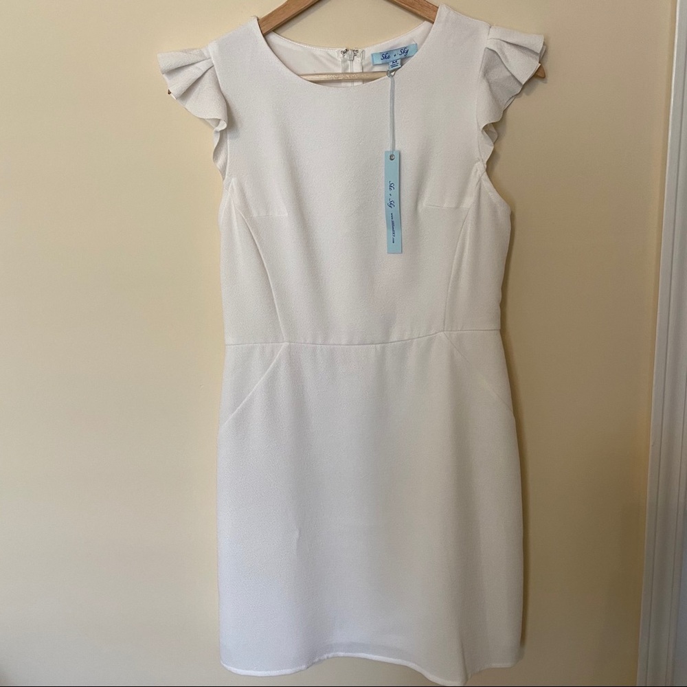 She + Sky White Fitted Flutter Sleeve Mini Dress